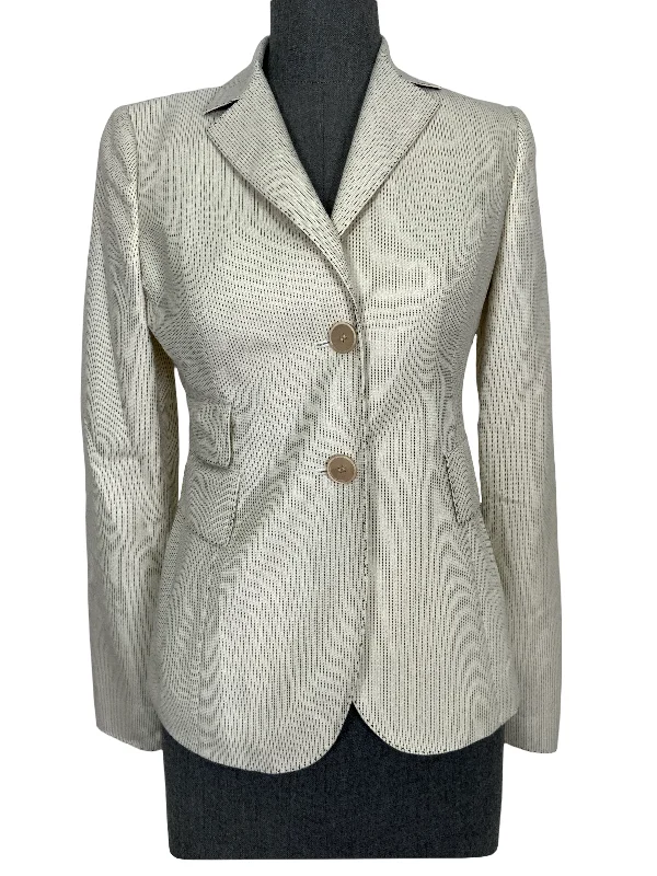 Akris Striped Cashmere Silk Blazer Jacket Size S Hooded Jacket Caped Jacket Shawl Collar Jacket