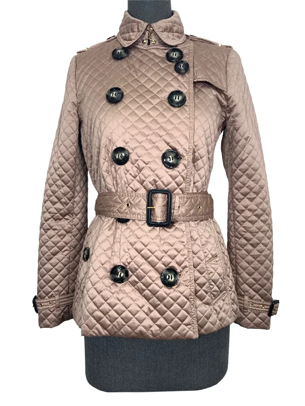 Burberry Brit Quilted Belted Jacket Size S Snapped Jacket Toggled Jacket Drawstring Jacket