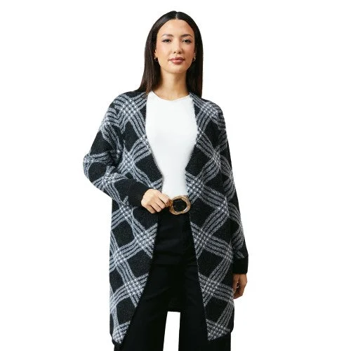 Principles Womens/Ladies Checked Edge To Edge Longline Cardigan Boxy Cardigan Fitted Cardigan A-Line