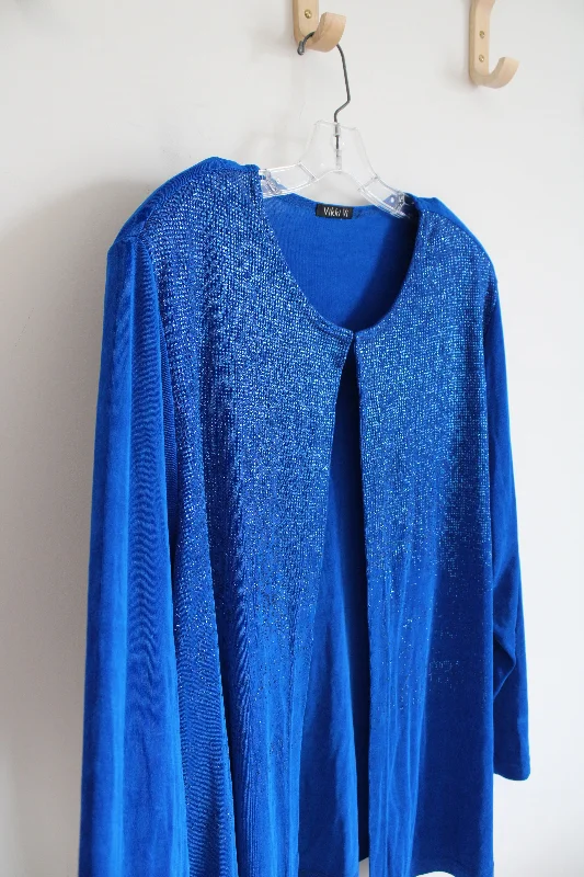 Vikki Vi Blue Sequined Cardigan | 3X Zippered Buttoned Snapped