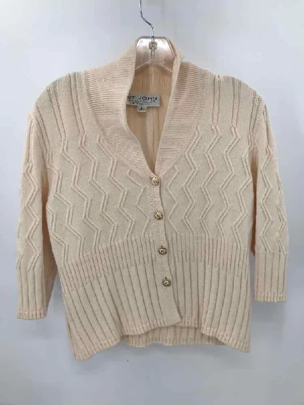 Pre-Owned St John Ivory Size 4 Cardigan Wool Fabric Cashmere Fabric Tweed Fabric