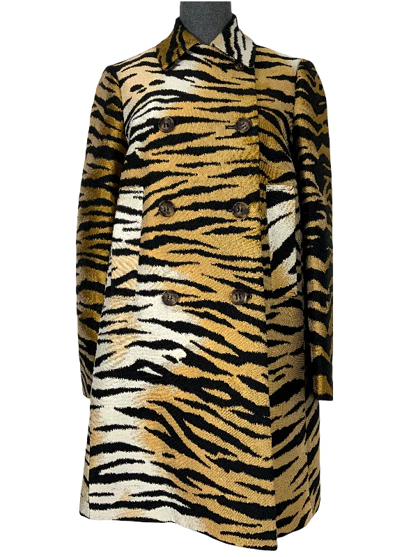 Red Valentino Tiger Print Swing Jacket Size M Stand-Up Collar Roll-Neck Collar Turtle Neck