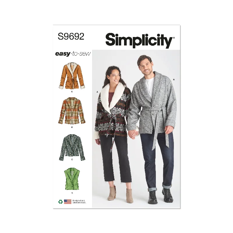 Simplicity Pattern S9692 Unisex Jacket/Coat Wool Jacket Cashmere Jacket Tweed Jacket