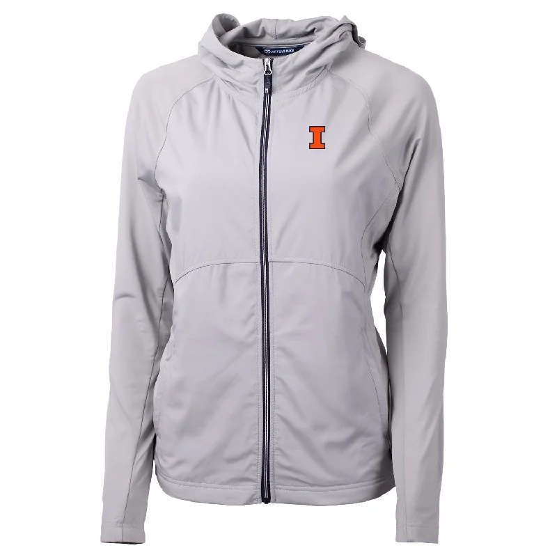 Illinois Fighting Illini Women's Cutter & Buck Adapt Block I Grey Jacket Front Pockets Side Pockets Patch Pockets