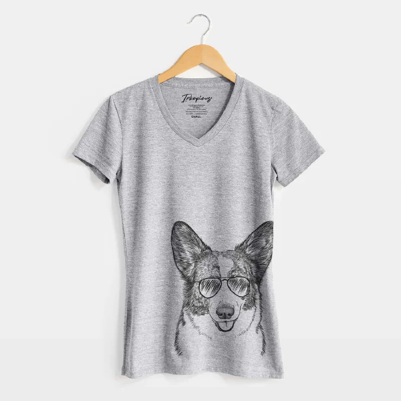 Aviator Gabby the Cardigan Welsh Corgi - Women's V-neck Shirt Bright Pastel Dark