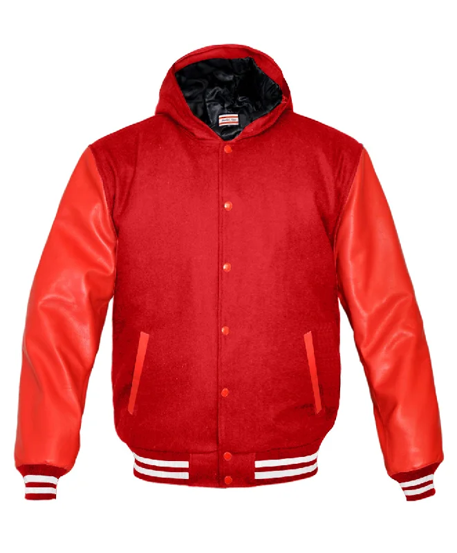 Superb Red Leather Sleeve Original American Varsity Letterman College Baseball Women Wool Jackets #RSL-WSTR-RB-H One-Shoulder Jacket Off-the-Shoulder Jacket Asymmetrical Jacket