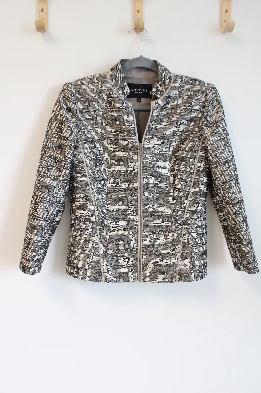 Lafayette 148 New York Brocade Gray Snakeskin Patterned Blazer Jacket | 6 Petite Striped Jacket Polka Dot Jacket Floral Jacket