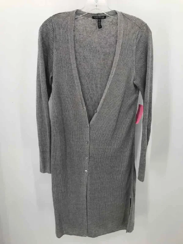 Pre-Owned Eileen Fisher Grey Size XS Long Cardigan Denim Fabric Leather Fabric Suede Fabric