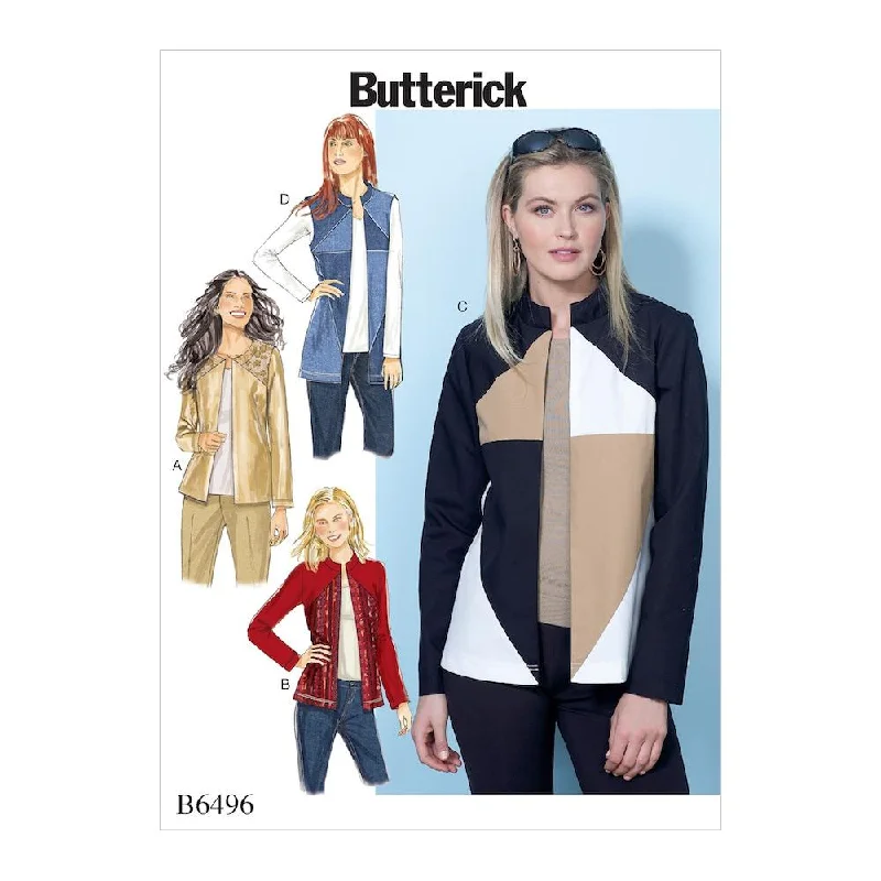 Butterick Pattern B6496 Misses' Jackets and Vests with Contrast and Seam Variations Zippered Front Buttoned Front Snap Front