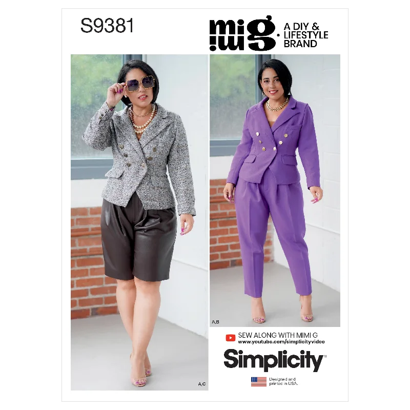 Simplicity Pattern 9381 Miss/Plus Jacket & Bottom Hooded Jacket Caped Jacket Shawl Collar Jacket