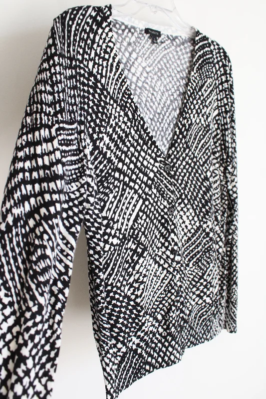 Talbots Black & Off-White Knit Cardigan | L Rayon Fabric Velvet Fabric Corduroy Fabric