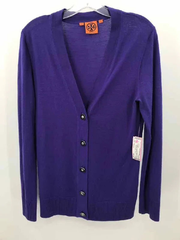 Pre-Owned Tory Burch Purple Size Medium Cardigan Herringbone Houndstooth Plaid