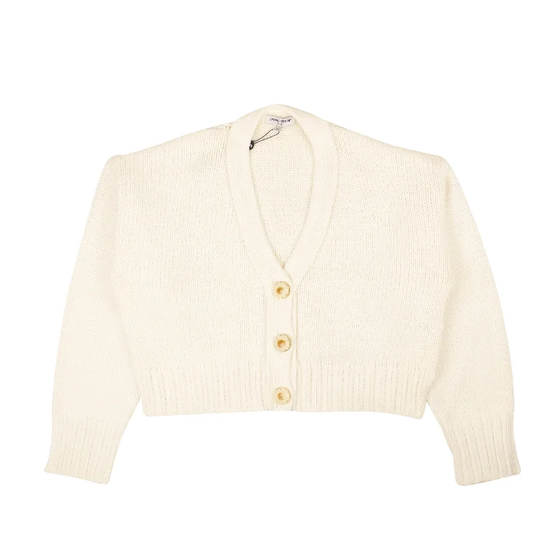 Opening Ceremony OPTIC WHITE CROPPED KNIT CARDIGAN Real Fur Shearling Chenille