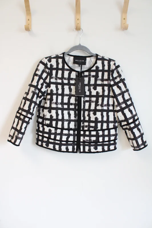 NEW Lafayette 148 New York White Multi Black Patterned Light Jacket | 4 Petite Fleece Jacket Down Jacket Feather Jacket