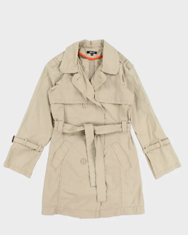 DKNY Beige Coloured Thin Feel Coat - XS Belted Wool Overcoat