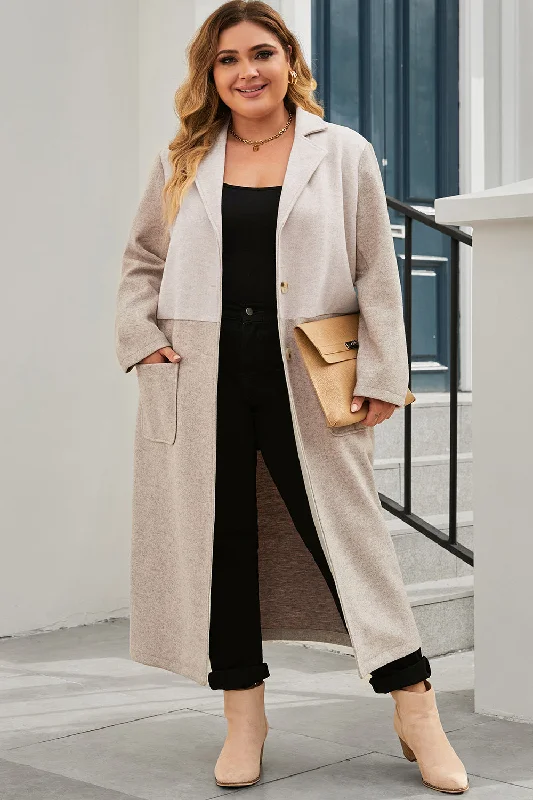 Plus Size Collared Neck Buttoned Longline Coat Chic Oversized Blazer