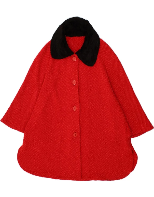 VINTAGE Womens Poncho Coat One Size Red Puff Sleeve Blazer