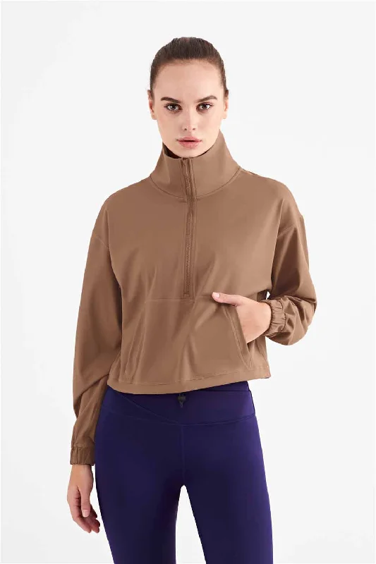 WT1426- Standing collar windproof yoga coat women's new medium strength yoga wear top zipper leisure sports fitness wear Sleek Leather Jacket