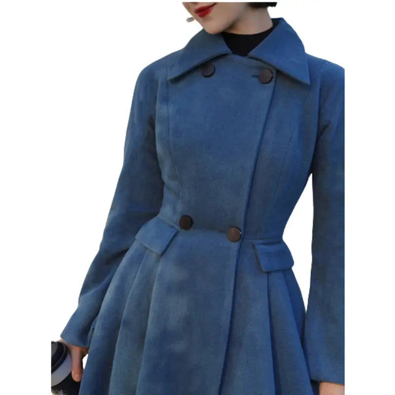 Blue Wool Princess Coat Luxe Faux Fur Coat