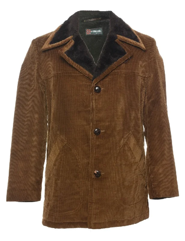 Corduroy Brown Coat - L Cropped Moto Jacket