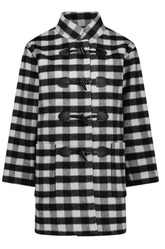 Moke Virginia Wool Duffle Coat - Blk/White Plaid Suede Fringe Jacket