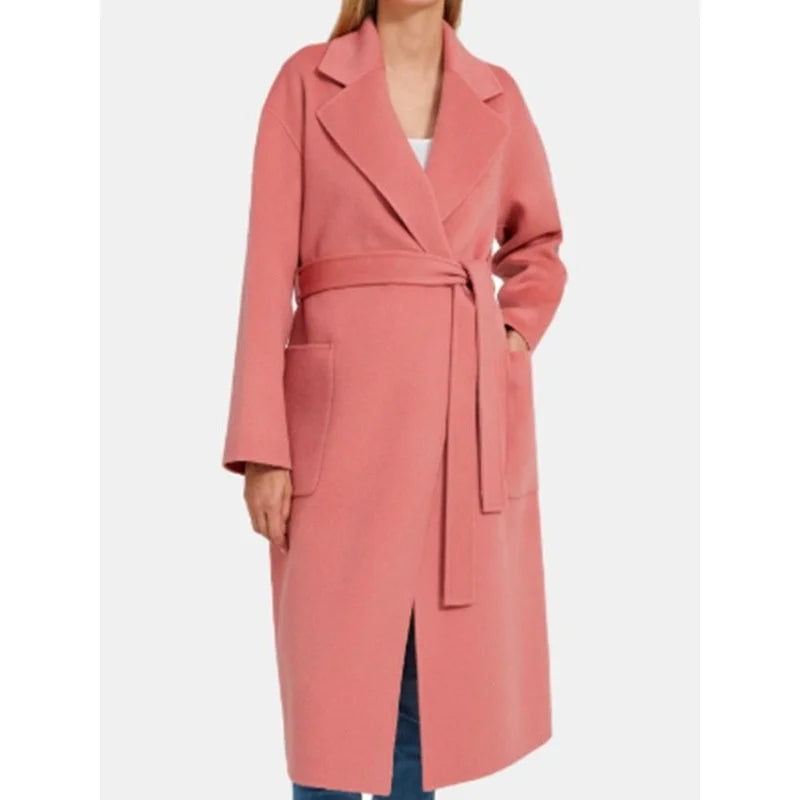 Priscilla Women’s Pink Wool Long Coat Lightweight Windbreaker