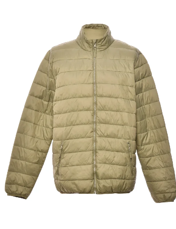 Puffer Beige Coat - L Warm Hooded Poncho