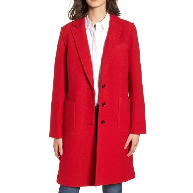 Red Wool Coat for Women Stylish Bomber Jacket