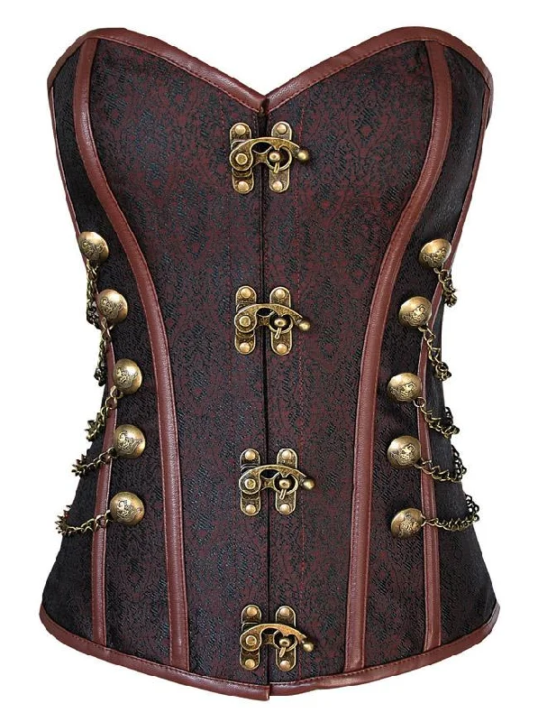 Steampunk Gothic Plus Size Brown Outerwear Corset with Chain Stud Functional Travel Jacket