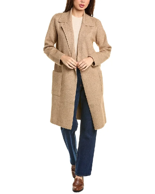 Stella + Lorenzo Open Front Coat Belted Wool Overcoat