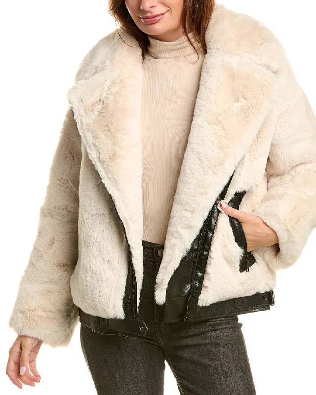 The Kooples Asymmetrical Plush Coat Fur-Trimmed Winter Coat