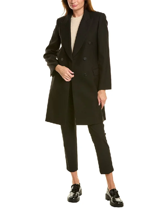 Theory Tailored Wool-Blend Coat Drape Front Waterfall Coat