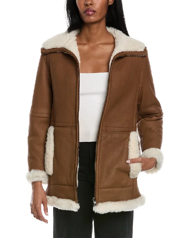 Vince Reversible Shearling Coat Draped Longline Jacket