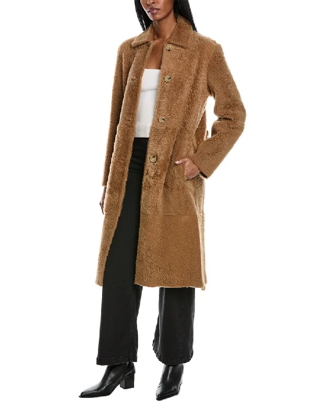 Vince Shearling Coat Bold Color Block Coat