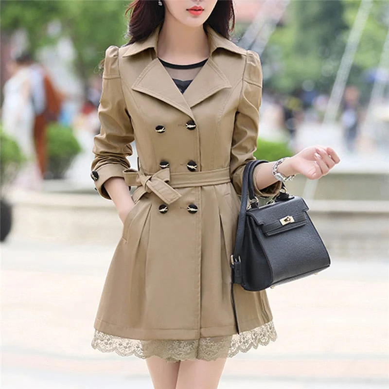 Women Fashion Loose Winter Warm Long Sleeve Button Lace Coat With Belt Stretch Fit Moto Jacket