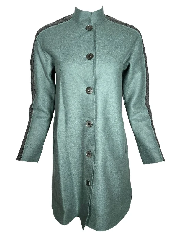 Women Knit Shoulder Wool Coat In Dark Teal Functional Travel Jacket