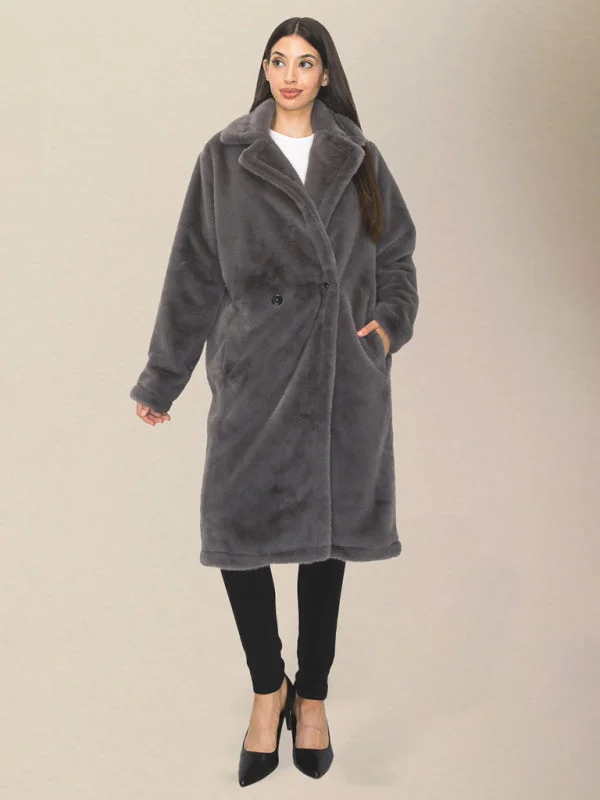 Women's loose lapel long plush coatRP0023537 Stretchy Active Jacket