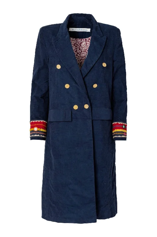 Women's Wade Corduroy Coat In Navy Indigo Belted Crossover Blazer