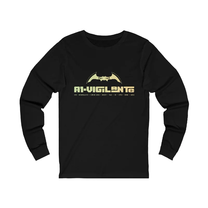 A1.Vigilante Unisex Jersey Long Sleeve Tee Front Pockets Side Pockets Patch Pockets