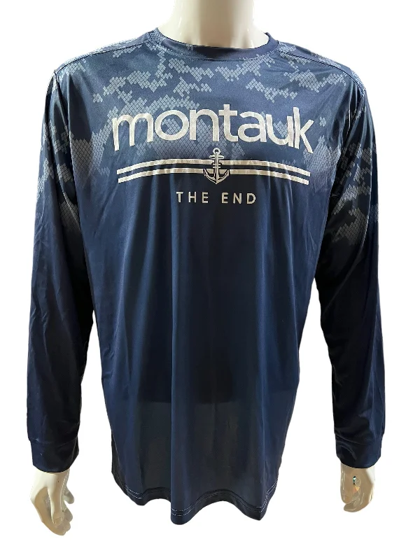 Adult Montauk The End Anchor DriFit UBF 50 UV Performance Two-Tone Long Sleeve Tee Modern Contemporary Chic