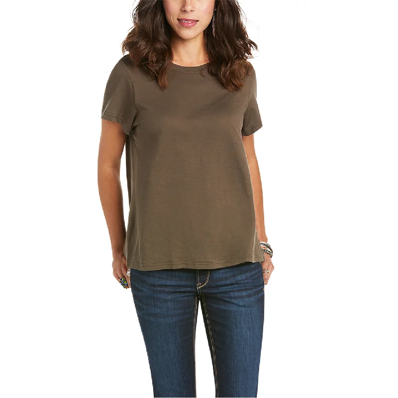 Ariat Ladies Dream Catcher Wellie Olive Tee Shirt 10034822 Zippered Buttoned Snapped