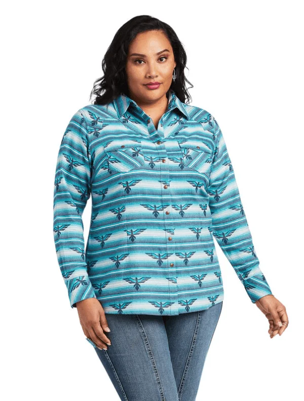 Ariat Women's Wild Thunderbird Blue Aztec Western Shirt 10039843 Collared Crew Neck Turtle Neck