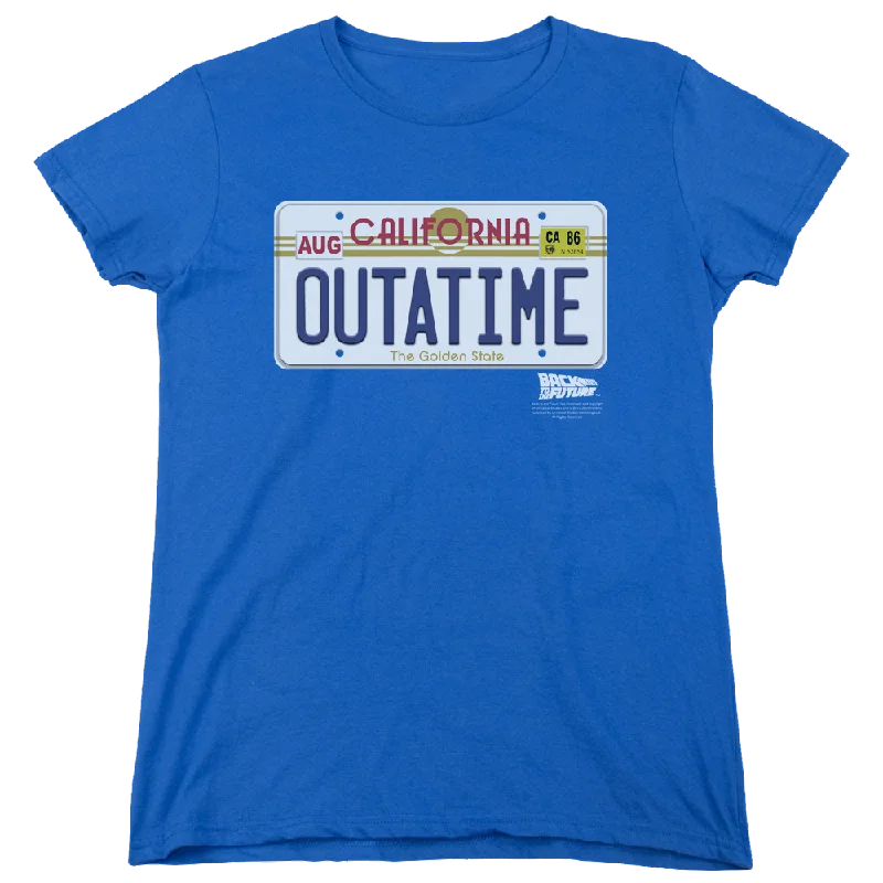 Back To The Future Outatime Plate - Women's T-Shirt Spandex Blend Rayon Blend Denim Blend