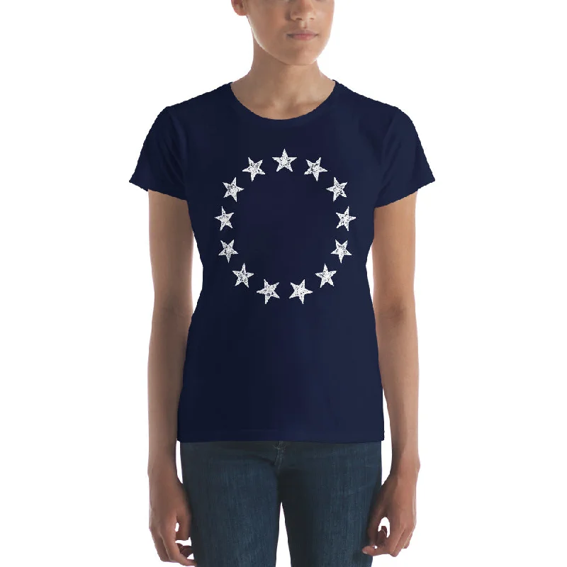 Betsy Ross 13 Stars Women's T-Shirt Chenille Fabric Brocade Fabric Lace Fabric