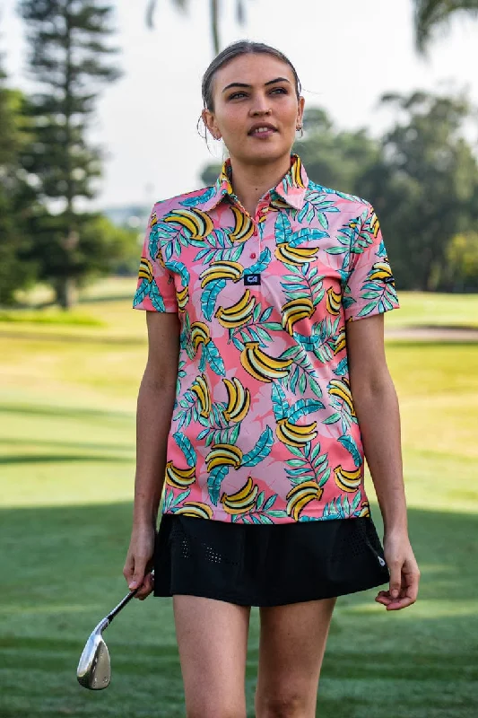 CA Ladies Funky Golf Shirt | Coral Bananas Anti-Shrink Durable Soft