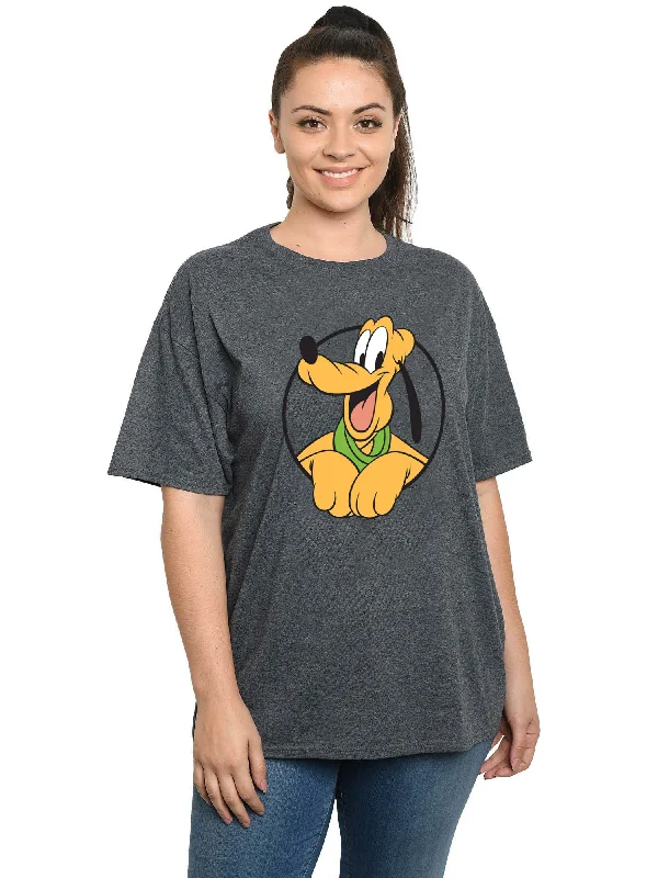 Women's Plus Size Disney Pluto Short Sleeve T-Shirt Charcoal Gray Handmade Hand-knitted Hand-woven