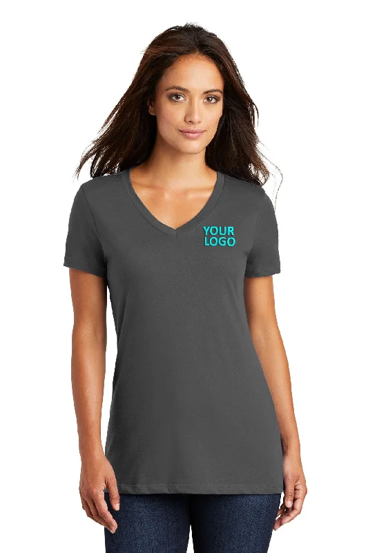 District Made Ladies Perfect Weight V-Neck Tee's, Charcoal Mesh Fabric Canvas Fabric Denim Fabric