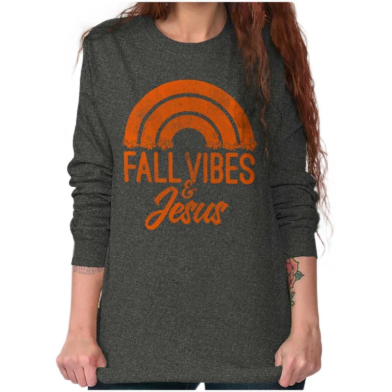 Fall Vibes & Jesus Long Sleeve T Shirt Nylon Fabric Polyester Fabric Spandex Fabric