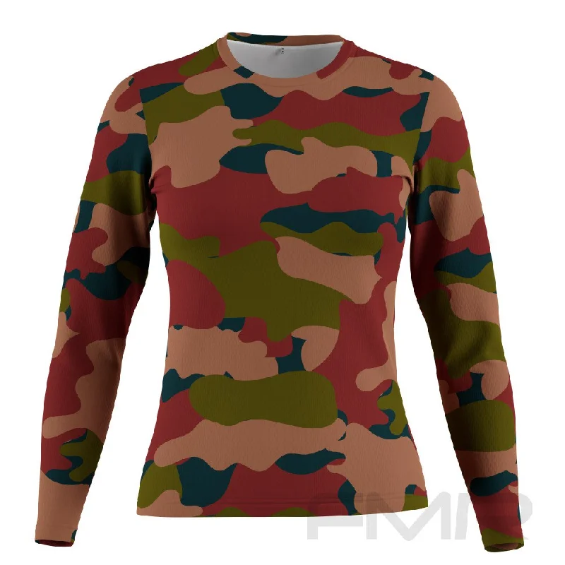 FMR Women's Camouflage Long Sleeve Running Shirt Ribbed Striped Patterned