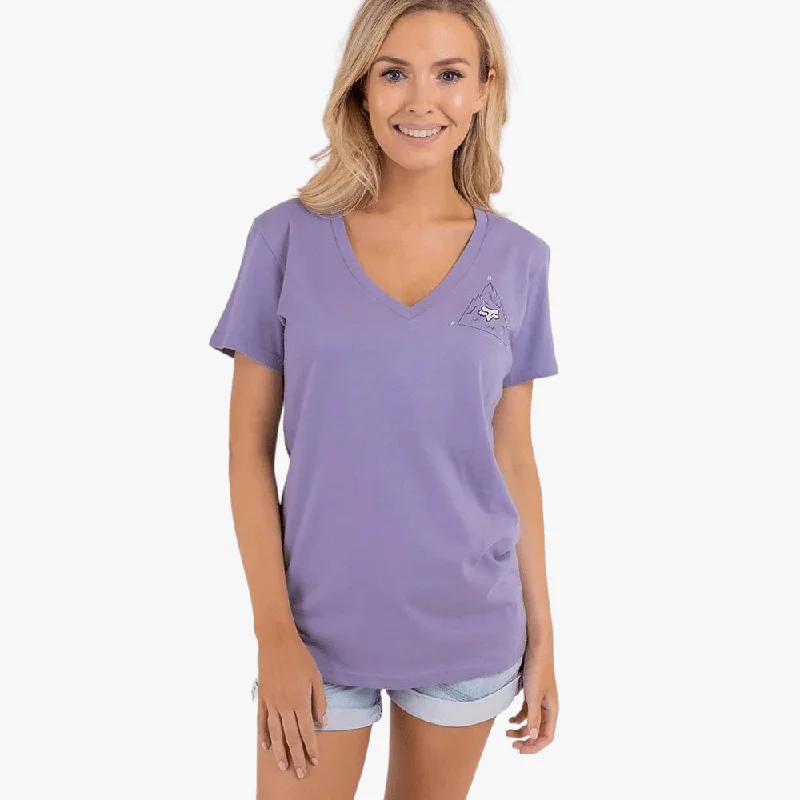 Fox Womens Still In V Neck Short Sleeve Tee Lilac Satin Blend Silk Blend Wool Blend